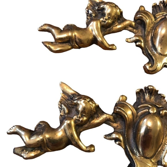 VTG Brass Angel Medallion Decorative Trim Door Dresser Furniture Restore 6”X3” - Picture 2 of 5